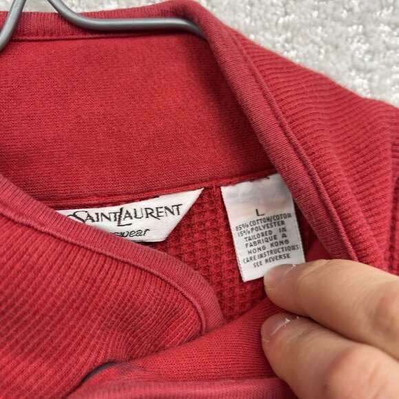 Vintage Yves Saint Laurent Menswear Waffle Knit Button Up Jacket Sz L Fire Red - Picture 7 of 14